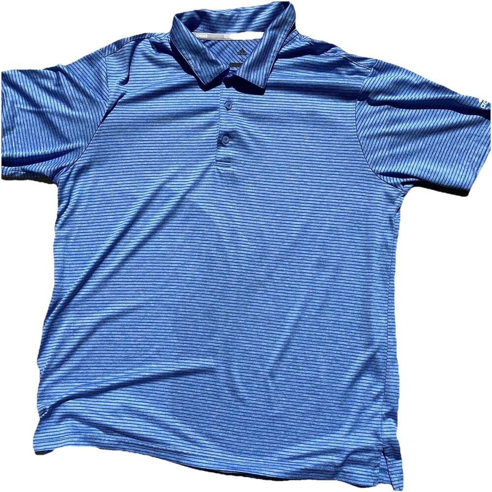 Adidas Shirt Mens X Large Striped Short Sleeve Golf Pure Motion Blue
